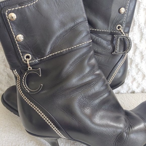 CHRISTIAN DIOR Logo Charm Booties Heels Boots - Picture 4 of 15